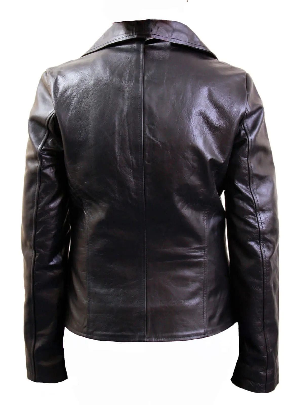 Women’s Big Wide Collar Black Biker Leather Jacket