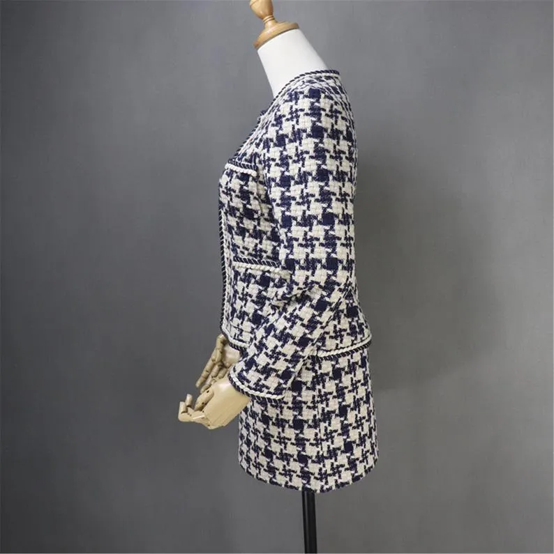 Womens Designer Inspired Custom Made Hounds tooth Pattern Tweed Skirt Suit