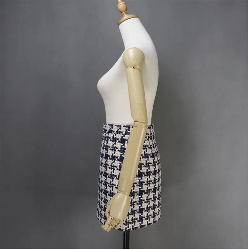 Womens Designer Inspired Custom Made Hounds tooth Pattern Tweed Skirt Suit