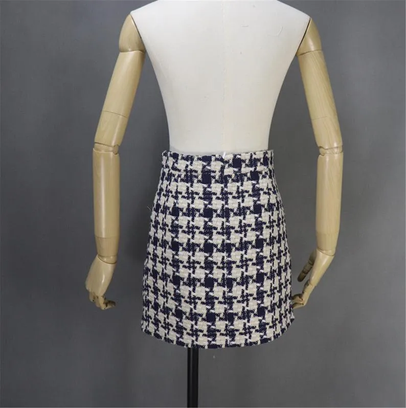 Womens Designer Inspired Custom Made Hounds tooth Pattern Tweed Skirt Suit