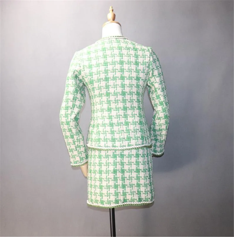 Womens Designer Inspired Custom Made Hounds tooth Pattern Tweed Skirt Suit