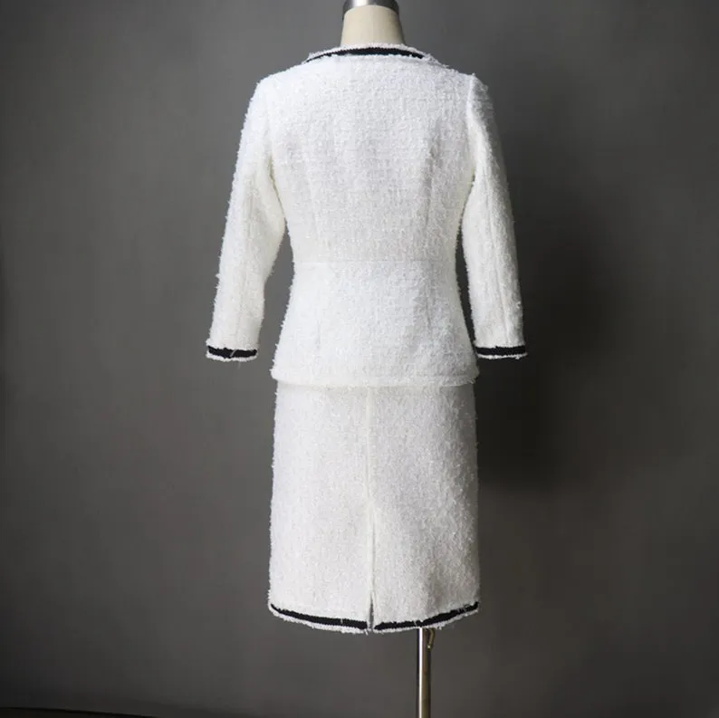 Womens Designer Inspired Custom Made Sparkle Tweed Fitted Blazer   Skirt Suit White