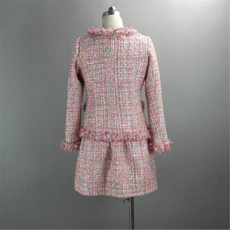 Women's Hand Made Tweed Jacket Coat Blazer   Skater Skirt Pink