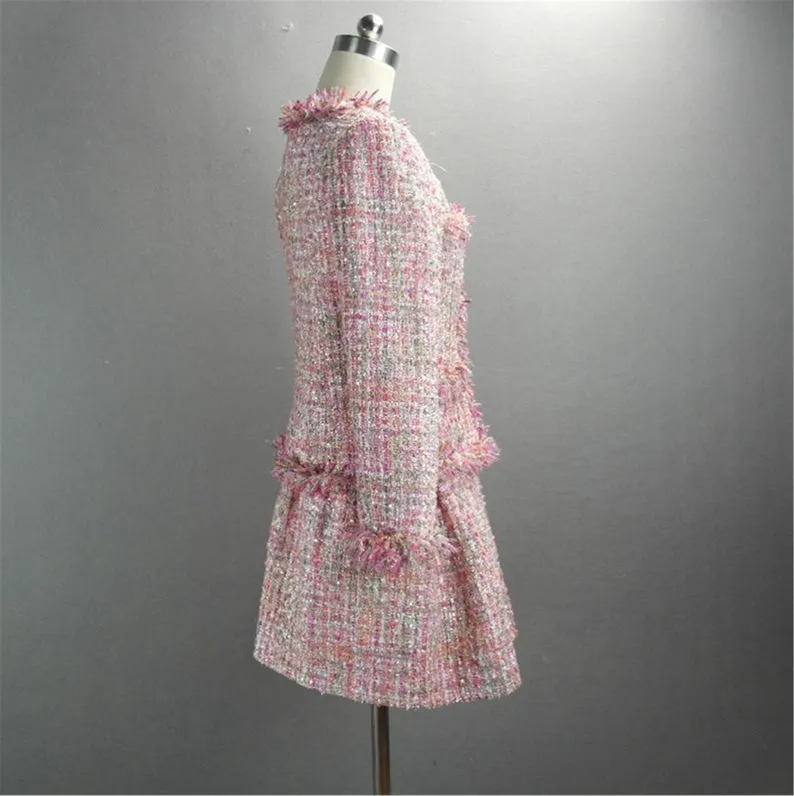 Women's Hand Made Tweed Jacket Coat Blazer   Skater Skirt Pink