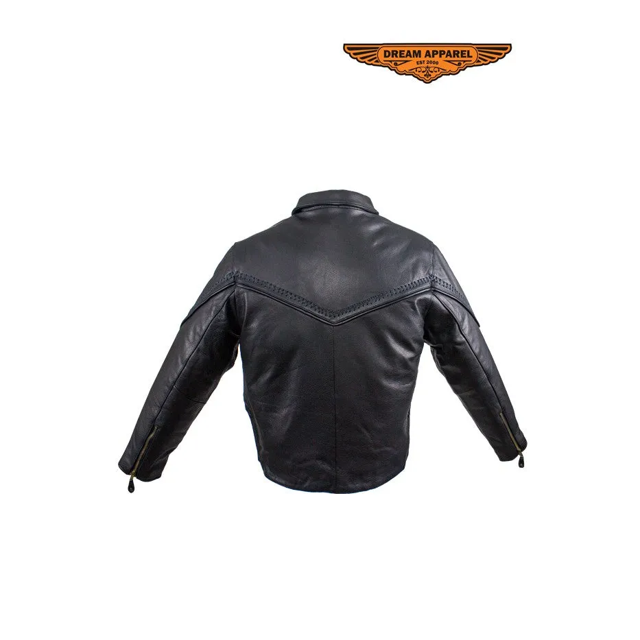 Women's Motorcycle Jacket With Fashionable Flat Braid