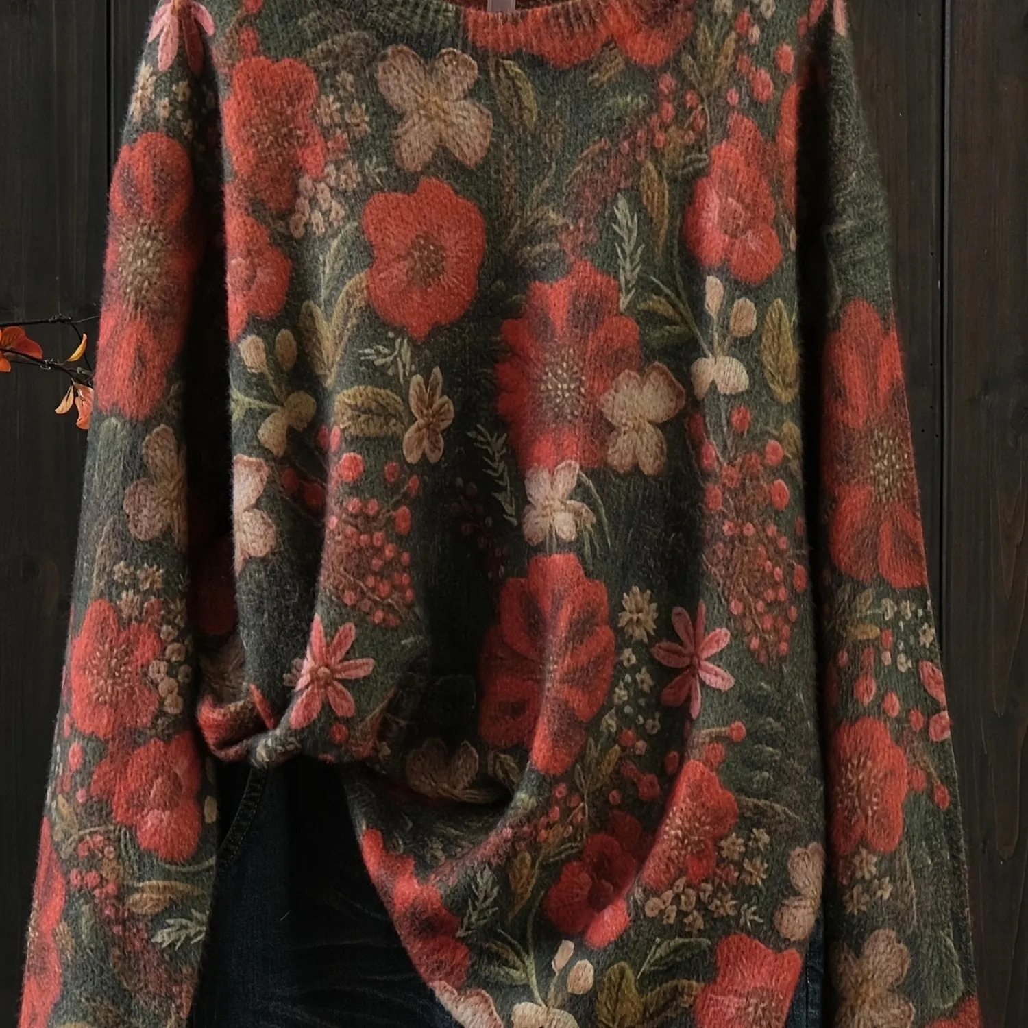 Women's Plus Size Floral Pattern Long Sleeve Crew Neck Sweater - Perfect for Fall & Winter Style