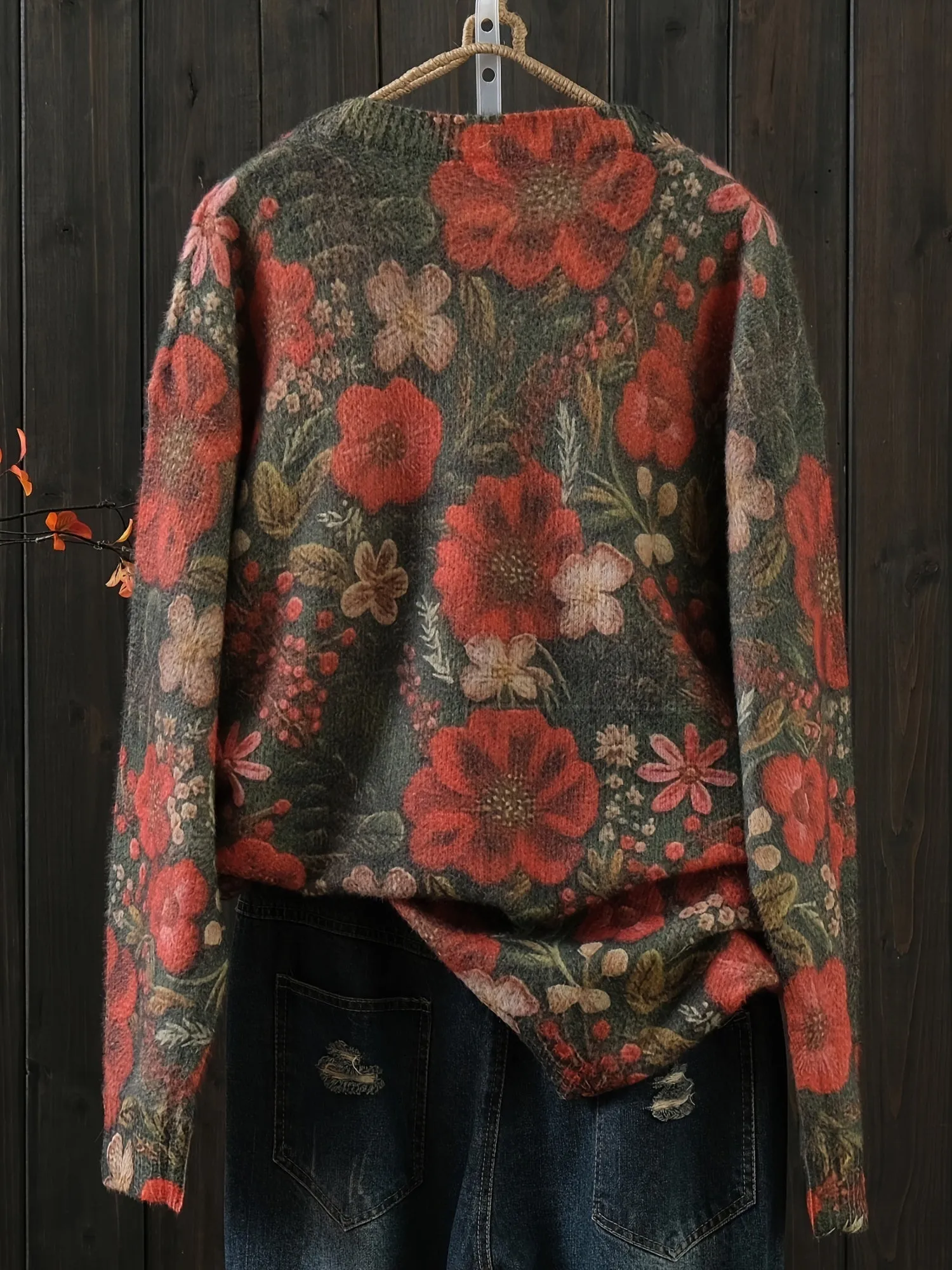 Women's Plus Size Floral Pattern Long Sleeve Crew Neck Sweater - Perfect for Fall & Winter Style