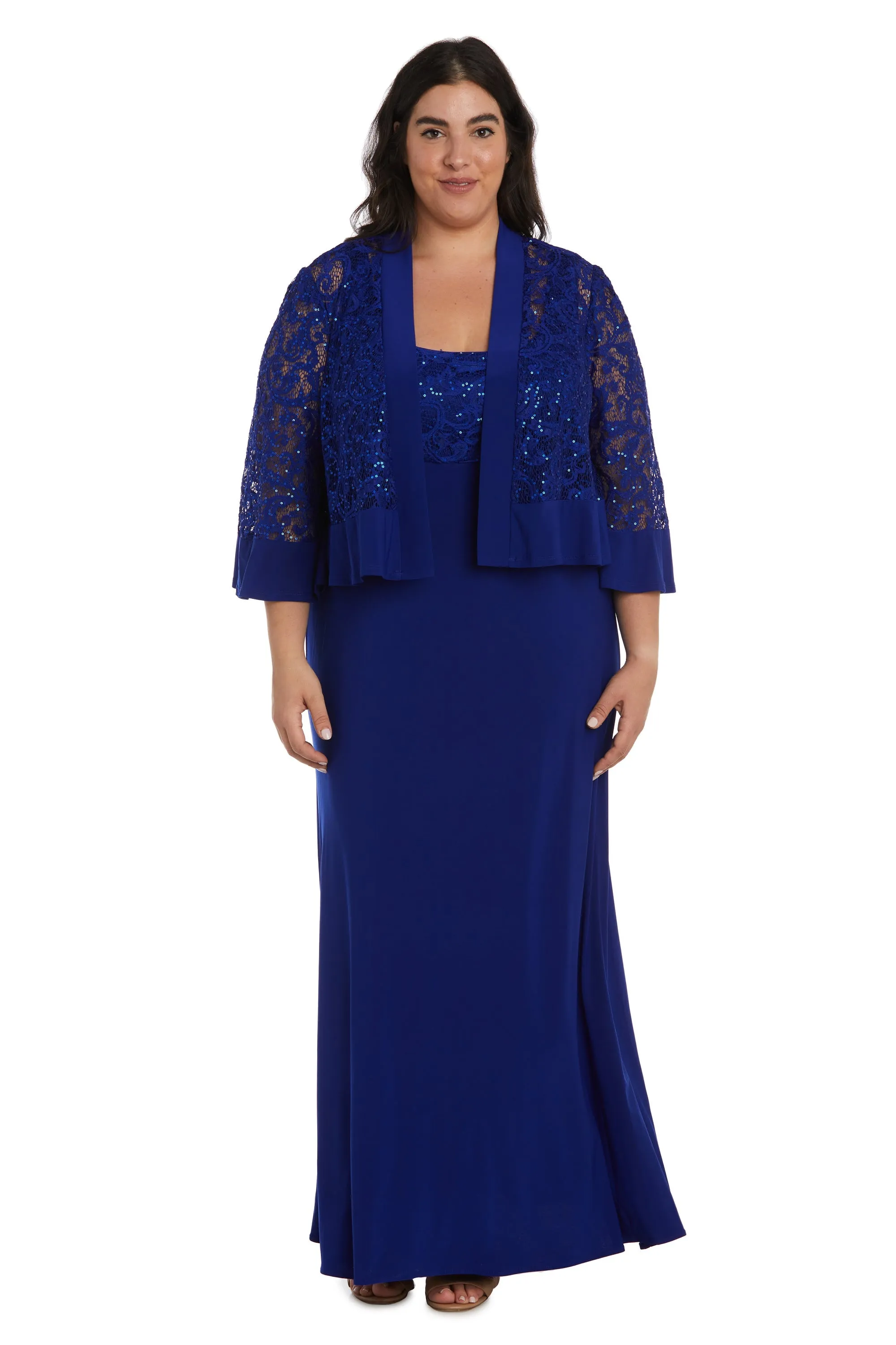 Women's Plus Size Ruffle and Sequin Long Jacket Dress