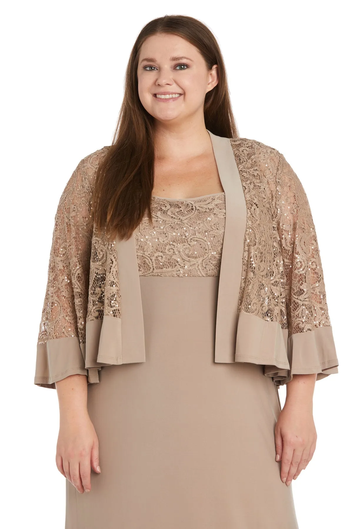 Women's Plus Size Ruffle and Sequin Long Jacket Dress