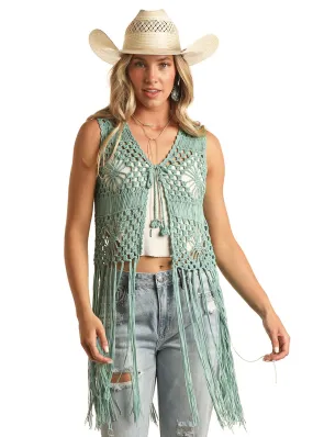 Women's Rock & Roll Turquoise Crochet Vest w/ Fringe