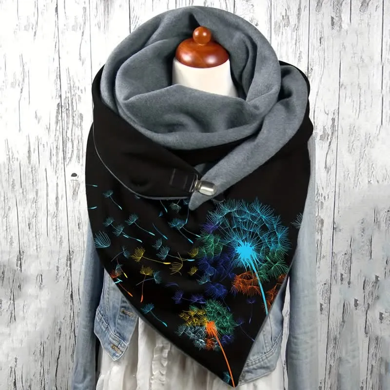 Women's Stylish Coloful Dandelion Print Triangle Scarf