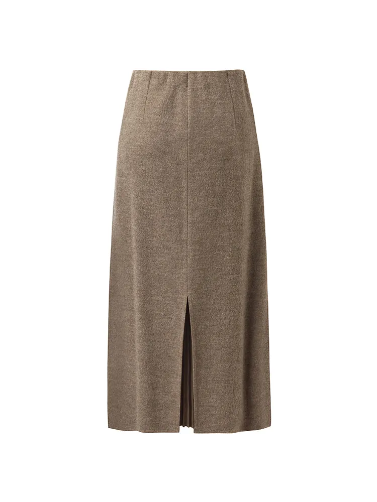 Wool Patchwork Pleated Women Midi Skirt