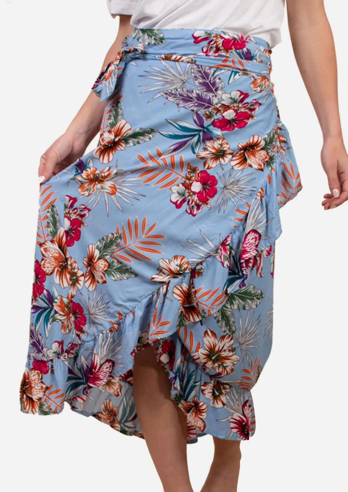 Wrap Front Floral Skirt