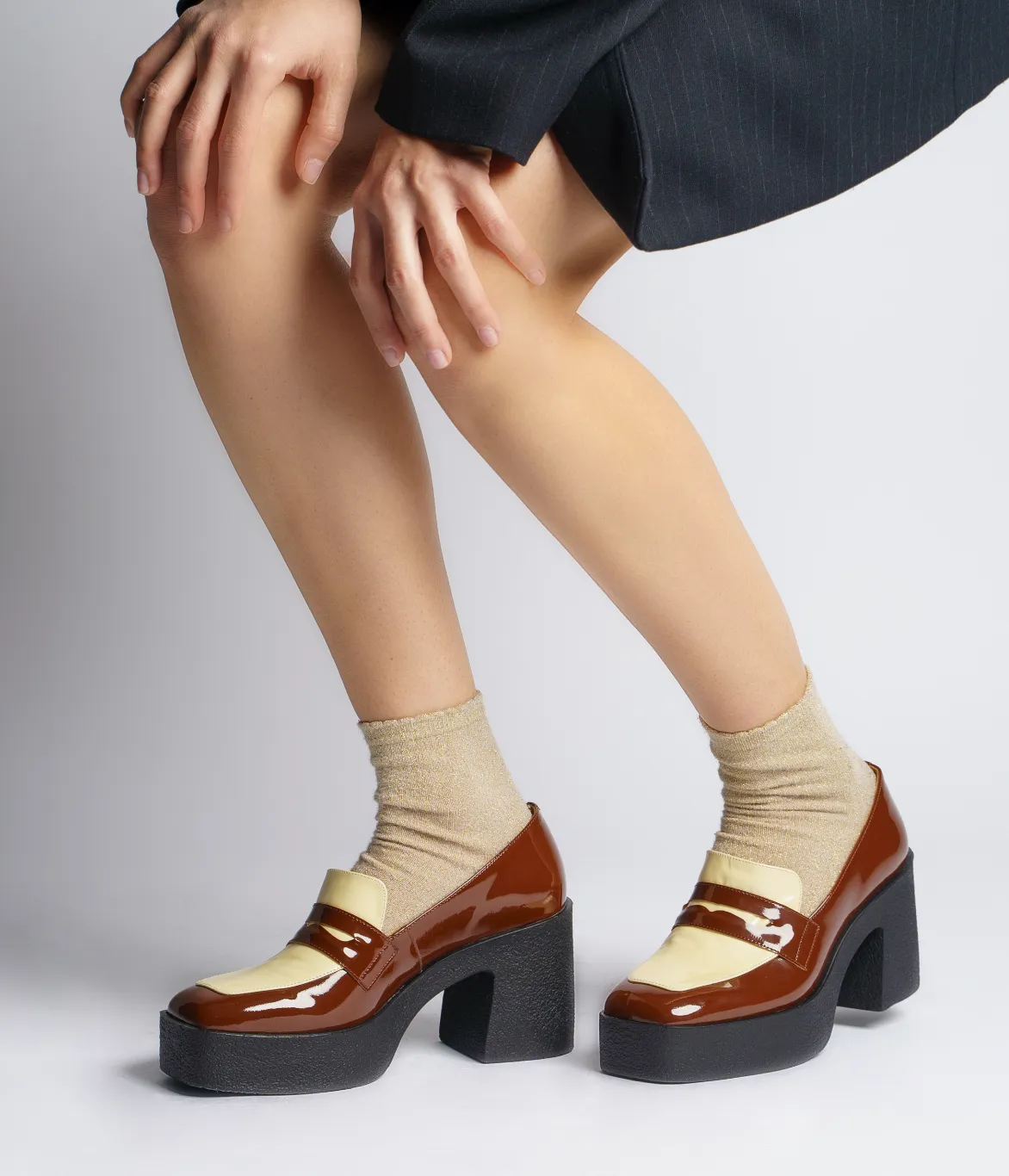 Yoko Caramel Cream Patent Leather Chunky Loafers